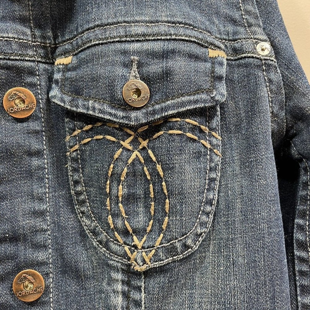 JORDACHE Women's L Blue Jean Denim Jacket Button Stitching Wash Detail Vintage - Picture 4 of 12